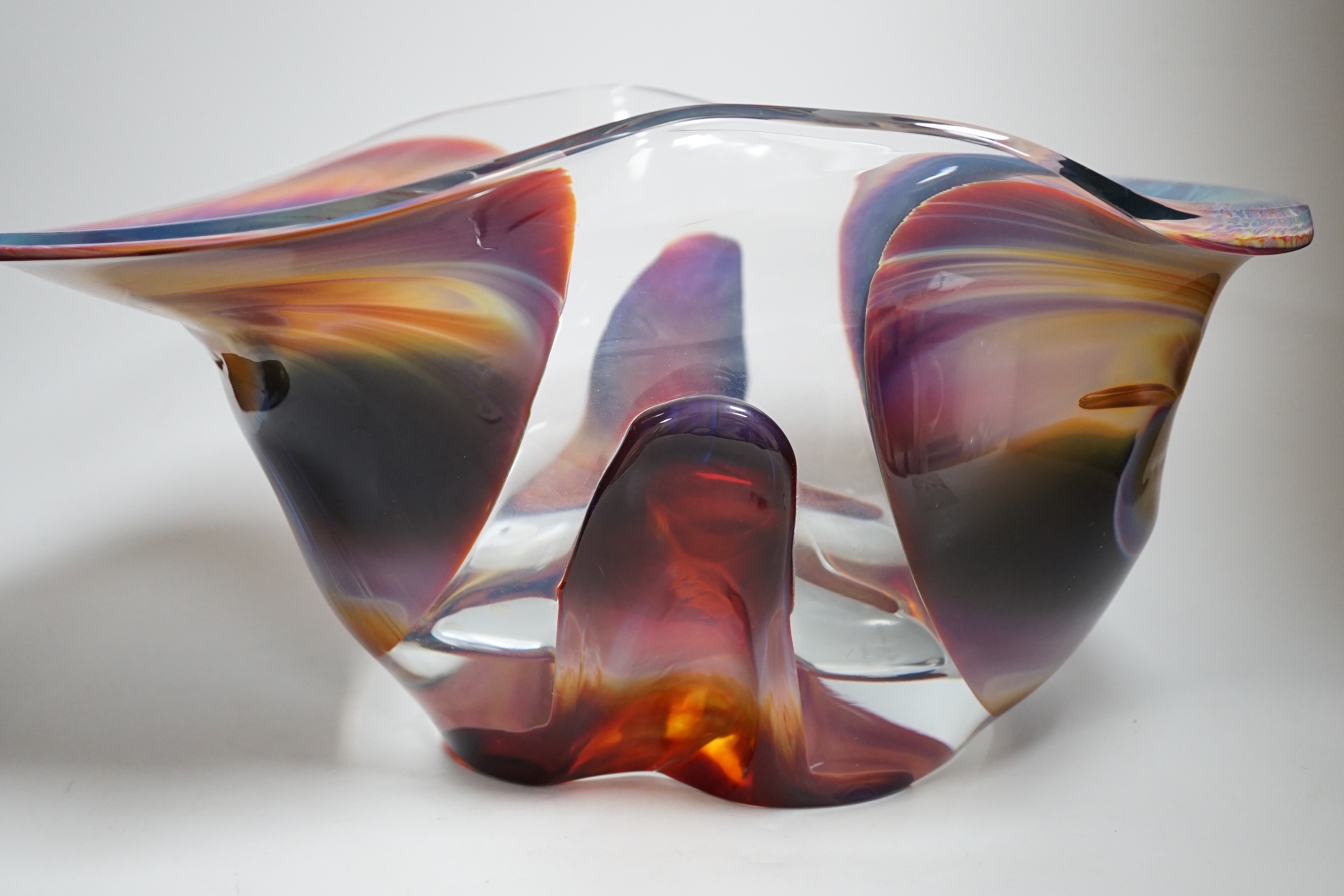 A large Murano multi coloured Art glass vase, indistinctly signed, 43cm wide x 22cm high x 23 deep